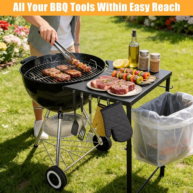 Uniflasy 18"x20" Grill Side Table for Weber Kettle 22/26 & Smokey Mountain 22 | Adjustable Height, Fits Weber Original, Premium & Master-Touch Kettle Grills, Charcoal Grill Work Table, Large BBQ Prep Shelf