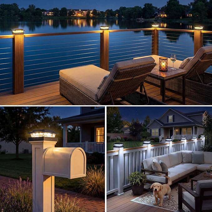 kolpop 4x4 Solar Post Cap Lights Outdoor 12Pack- 3 Color Temperatures& 2 Level Brightness, IP65 Waterproof, 16 LED Black Fence Deck Post Light Solar Powered Only for 4×4/3.5×3.5 Wood/Vinyl Posts
