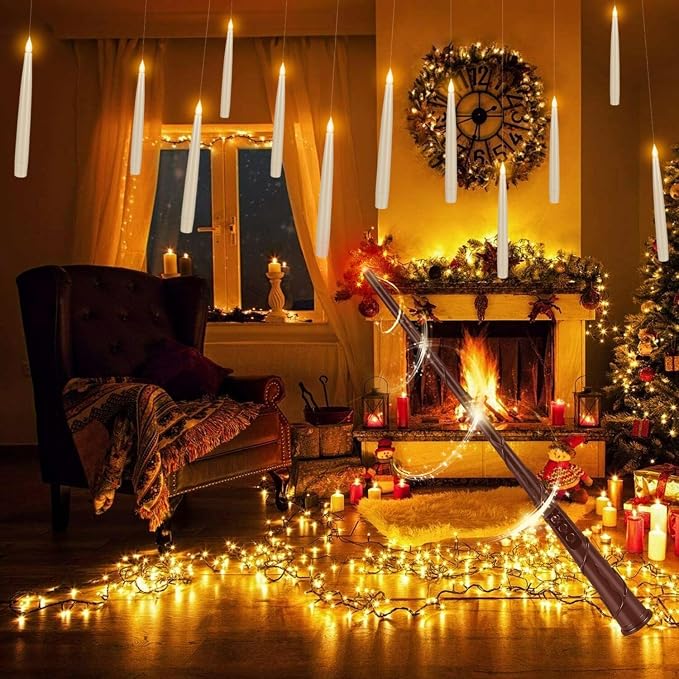 YOROXRG 24 Pack Halloween LED Magic Hanging Floating Candles, Taper Flickering Flameless with 2 Magic Wands - Candle Set for Halloween, Christmas, Weddings, Birthdays & Fantasy Ambiance...