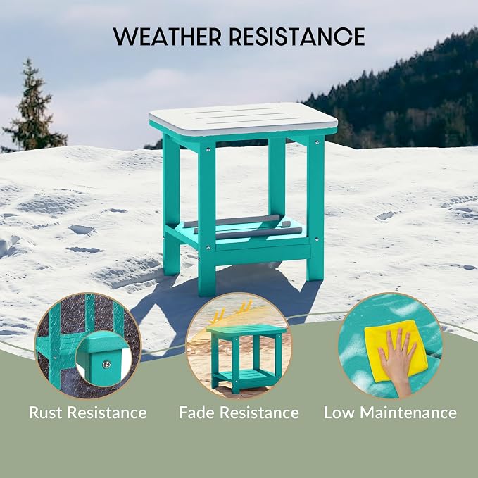 WestinTrends Aruba 2-Tier Outdoor HDPE Modern Adirondack Square Patio Side Table, Turquoise
