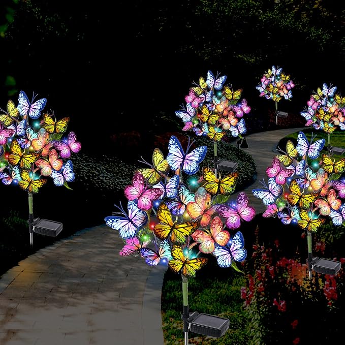 Adecorty Solar Garden Lights Solar Lights Outdoor Waterproof Decorative 4 Pack with 88 LED 68 Butterfly Solar Lights for Garden Yard Decor Christmas Decorations, Gifts for Mother's Day Mom