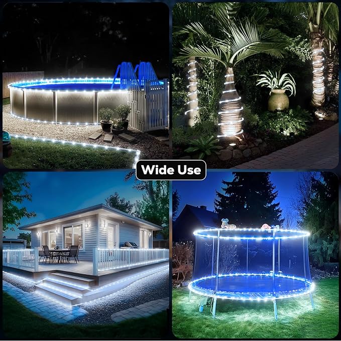 ICRGB Solar Rope Lights Outdoor, 132FT 400 LED (Cool White- 2Pack) | Type C & Solar, With Remote, IP67 Waterproof, 8 Modes, for Outdoor Patio Porch Tree Wedding Christmas Pool Garden Decorative