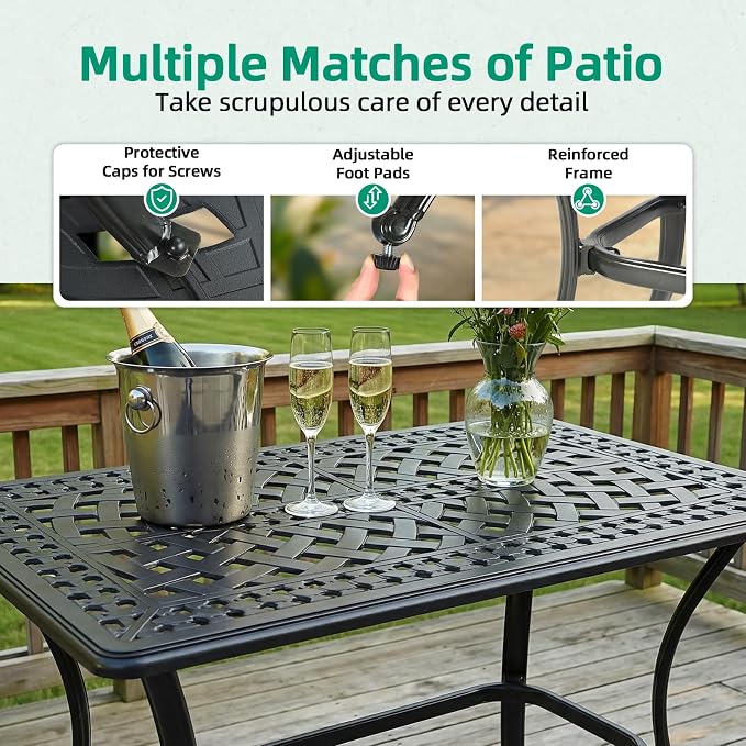 VIVIJASON Outdoor Bar Table, 42" x 24" Cast Aluminum Counter Height Table, All-Weather Patio Rectangle Pub Table with Adjustable Feet, High Top Dining Table for Backyard, Deck, Garden, Antique Bronze