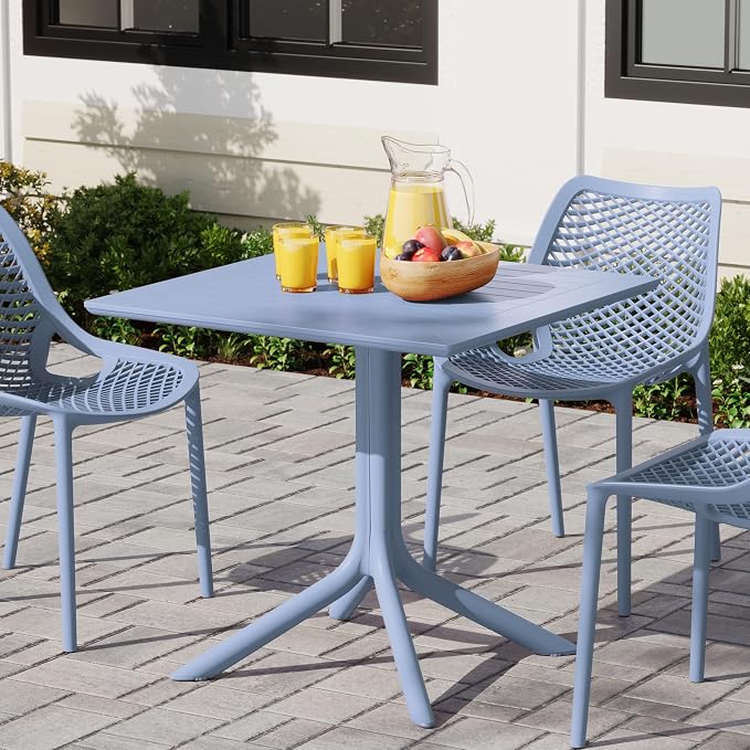 WestinTrends Playa 31.5" Square Outdoor Plastic Resin Patio Dining Table for 4, French Blue