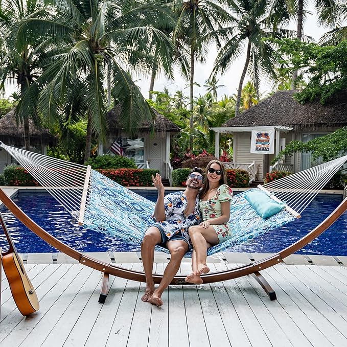 Lazy Daze Hammocks 12FT Quilted Fabric Hammock with Soft Pillow, Double 2 Person Tree Hammock with Spreader Bar for Outdoor Outside Patio Garden Yard Pool Beach, 450lbs Capacity