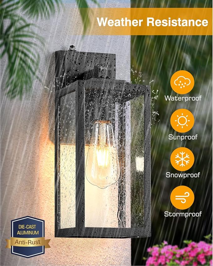 VIANIS Large 2 Pack Outdoor Wall Lights, Dusk to Dawn Black Exterior Garage Lighting Fixture Wall Mount Sconces, Modern Front Porch Lanterns Outside Lights for House, Waterproof Coach Lights Outdoor