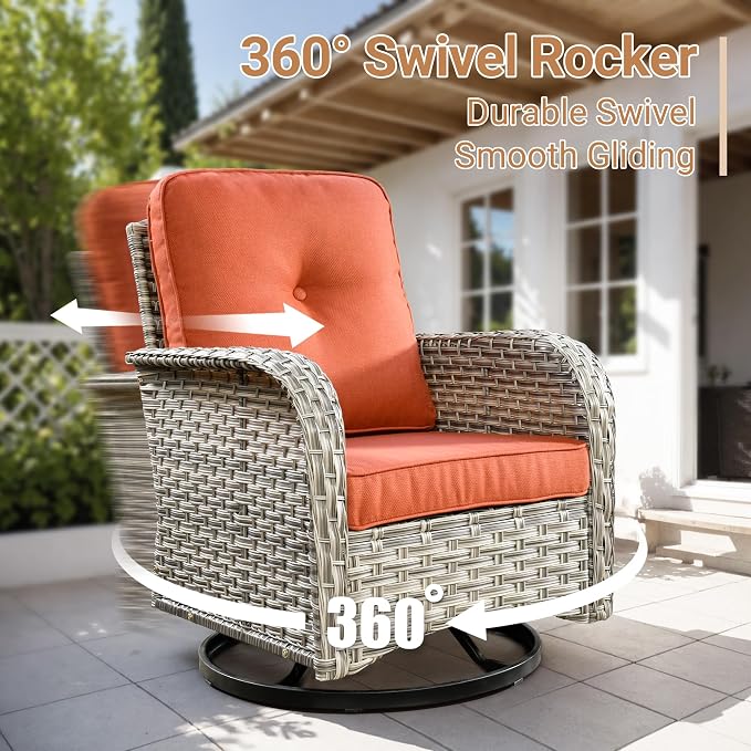 HOOOWOOO Outdoor Patio Furniture Set with Fire Pit Table,11 Pieces Wicker Out Door Sectional Furniture L Shaped Couch,Outside Patio Conversation Sets Swivel Chair,Orange Red