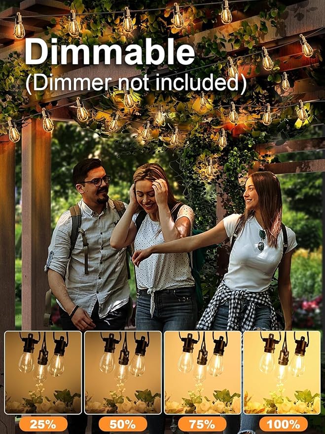 Svater Outdoor String Lights LED 25 FT, LED Patio Light Waterproof IP65 | Shatterproof S14 E12 Bulbs,Hanging Lighting for Outside Bistro Cafe Porch Party, ETL-Listed, Dimmable, Warm White