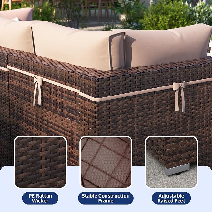 Patio Furniture Set, Modular 12-Piece Patio Conversation Sets with Coffee Table, All-Weather Wicker Outdoor Sectional for Backyard and Balcony, Grey (Waterproof Covers Included)