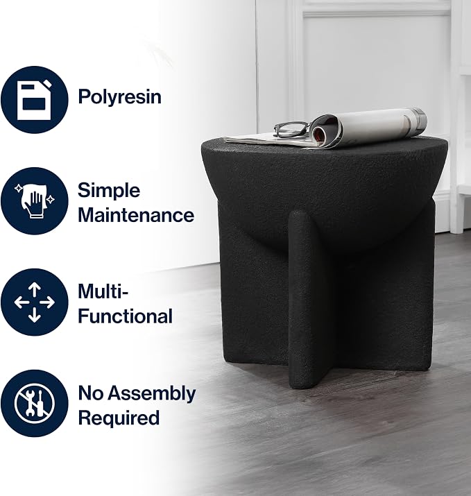 JONATHAN Y Brady Indoor/Outdoor Accent Table & Garden Stool, Minimalist Geometric Weather Resistant Sculptural Side Table for Patio, 17.75" x 16.25", Black Frosted TBL1109A