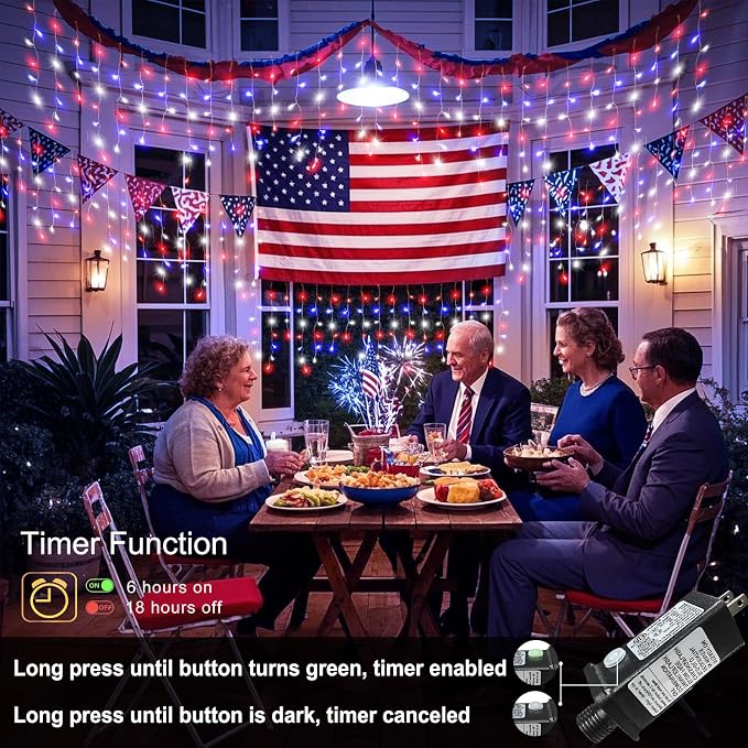 Red White and Blue Icicle Lights for Outside – 33ft 400LED Outdoor Waterproof Christmas Lights, 4th of July Decorations Independence Day Patriotic Lights with 75 Drops for House Roof Window Fence