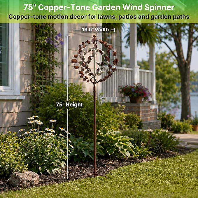 Wind Spinners Outdoor, 75" Large Metal Kinetic Wind Sculptures for Garden, 360 Degrees Swivel Yard Art with 2 Piece Welcome Flag Decoration