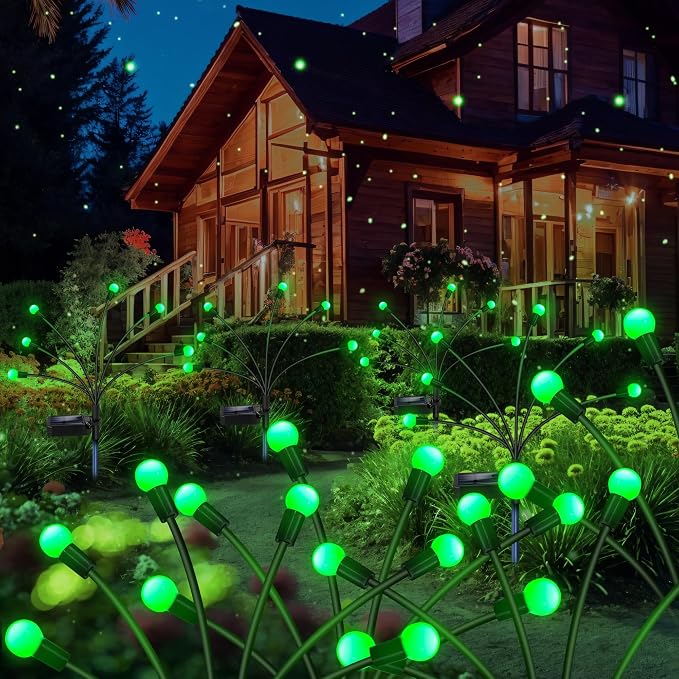 NBQQ Solar Lights Outdoor 4 Pack of 32 LEDs Swaying Firefly Garden Decor | Green Waterproof Solar Garden Lights for Yard Pathway Patio, Swaying Lawn Decor as Gardening Gifts for Women,Christmas Decor