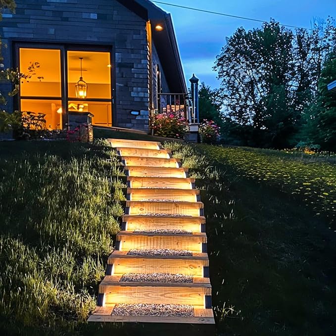 JOFIOS Solar Step Lights for Outside, 6pack Solar Stair Lights Outdoor Waterproof IP67, Outdoor Deck Step Light LED for Garden Stair, Patio, Front Door, Porch, Yard, Sidewalk Decor(Warm Brown)