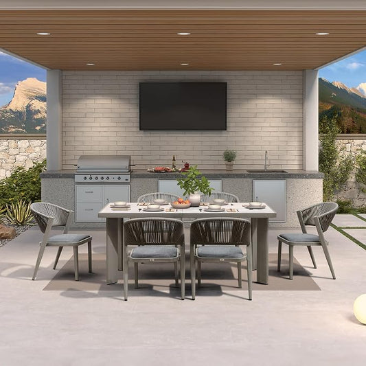 PURPLE LEAF 7-Piece Patio Dining Set Outdoor Furniture Rectangular Table and Chairs with Aluminum Frame and Wicker Rattan for Garden Deck Backyard Gray