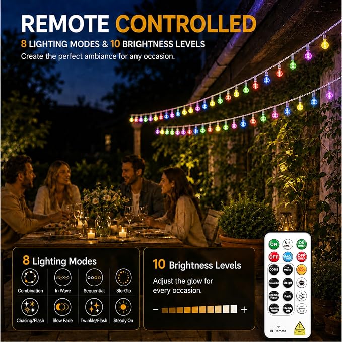 Crystal Globe String Lights 2500mAh Rechargeable Battery Operated | 16FT 50LED Outdoor Waterproof with Remote, Timer & 8 Modes, Fairy Lights for Yard Garden Patio Wedding Christmas (Multicolor)