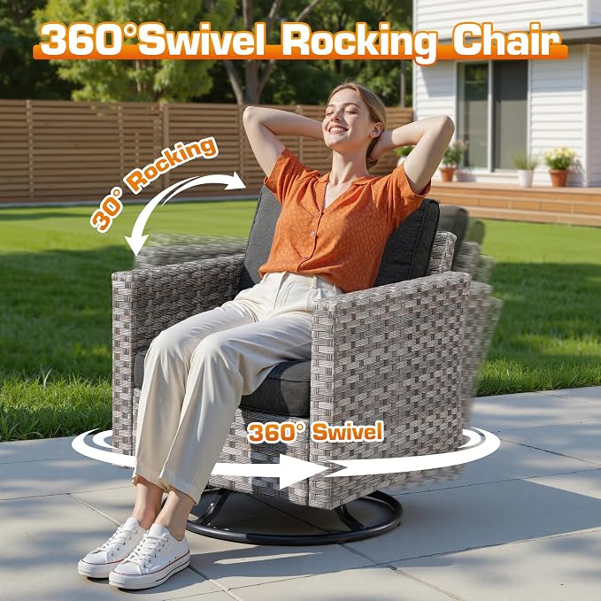 9-Piece Patio Furniture Set, Outdoor Wicker Furniture Sectional Set with Coffee Table, High Back Swivel Rocker Patio Chairs, Modern Rattan Outdoor Conversation Set for Porch, Balcony, Garden, Black