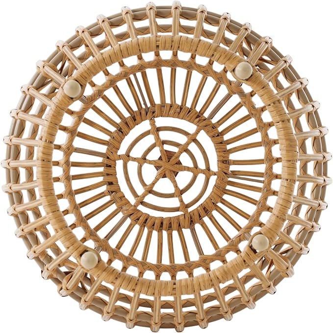 Side Table-Bohemian Faux Rattan Weave Accent Table for Indoor Outdoor Use, Handcrafted Round Side Table for Living Room, Patio, Garden,Light Brown Color