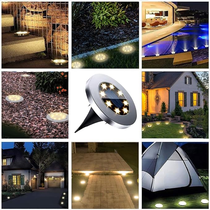 4.6 Inch Diameter Solar Ground Lights, Waterproof Solar Garden Lights, Outdoor Garden Waterproof Bright in-Ground Light, Landscape Lighting for Pathway,Yard,Lawn,Patio,Walkway (8 Pack White Light)