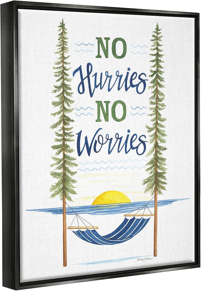 Hammock Scene Coastal Lakehouse Calm, 24 x 30 Inch Canvas in Floater Frame | Stupell Industries · By Deb Strain · Ready to hang · Easy lake house decor · Made in USA