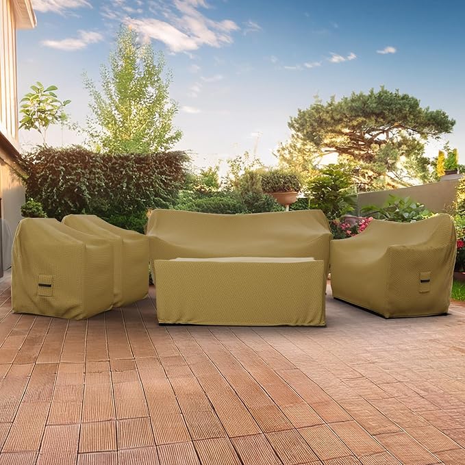 Covers & All Patio Furniture Cover Set, 5 Piece Outdoor Furniture Covers, Water-Repellent UV & Weather-Resistant Covers for Sofa, Loveseat, Chairs & Coffee Table with Elastic & Padded Handles