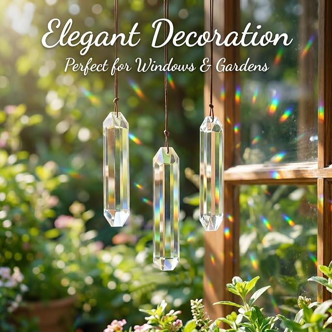 3pcs Crystal Sun Catcher Prisms 4.5'' Large Suncatchers for Window Hanging | Clear Chandelier Crystals Prisms for Room Garden Rainbow Maker Pendants Home Decor