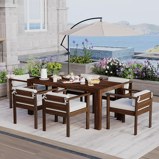 7-Piece Patio Dining Table Set for 6, Outdoor Furniture Sets with 70.8" Rectangle Table, Patio Table and Chairs Set with Removable Cushions for Backyard,Garden,Poolside (Mocha@24)
