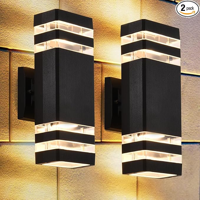 DASTOR 2 Pack Outdoor Wall Lights, Up and Down Porch Lights Outdoor Wall Mount Light Fixture, Aluminum Waterproof Exterior Lights for House Porch Garage