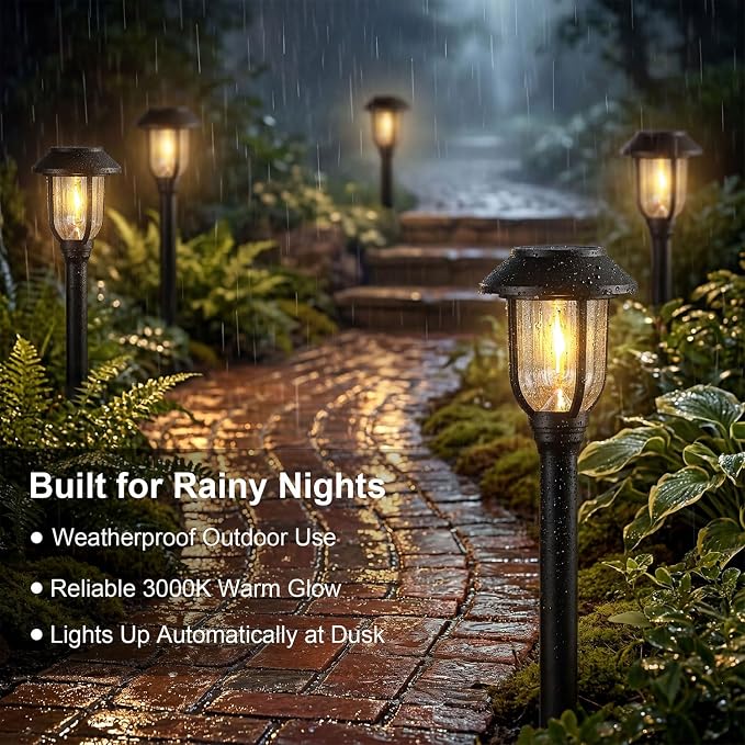Solar Pathway Lights Outdoor 8 Pack, Warm White Solar Path Lights, Waterproof Energy Efficient Landscape Lights Decorative Auto On/Off, Solar Garden Lights for Yard Walkway Driveway Patio