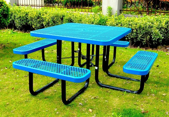 Heavy Duty 46" Steel Square Picnic Table,Expanded, Metal Outdoor Table (Blue)