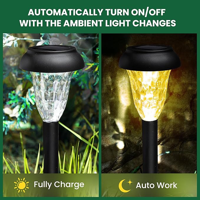 GIGALUMI Solar Lights Outdoor Waterproof, 16 Pack Warm White Pathway Lights | Solar Powered Landscape Lighting, Solar Garden Light for Decor, Patio, Garden, Yard, Pathways, Walkways