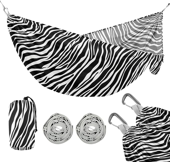 Camping Hammock Outdoor Hammocks for Outside White Black Zebra-Stripe Beach Trees Portable Lightweight with Pockets Tree Straps Indoor