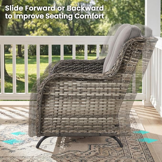 Patio Loveseat Sofa, Outdoor Wicker Loveseat with Luxury Thick Cushion, All-Weather Patio Furniture Set, Outdoor Glider Bench for Garden Balcony Backyard(Grey Wicker/Grey Cushion)