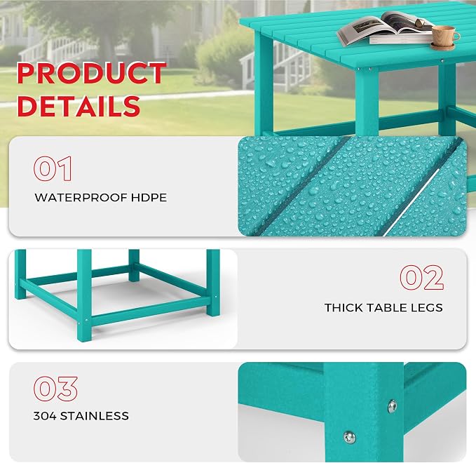 Costaelm Paradise Kids 5-Piece HDPE Outdoor Square Patio Dining Table and Chairs Set, Turquoise