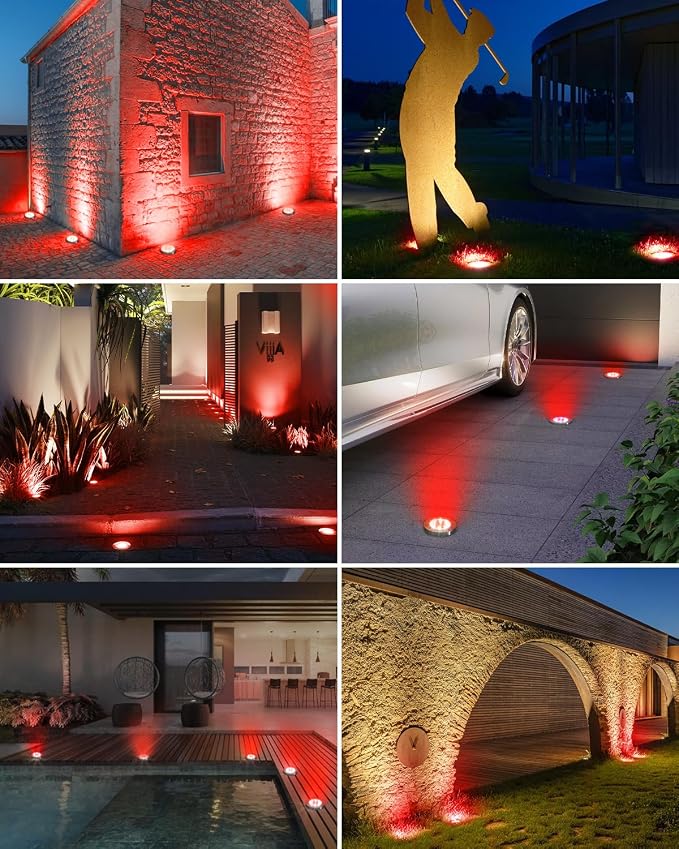 btfarm 16 Pack Solar Lights Outdoor, 8 LED Solar Ground Lights IP65 Waterproof Flat Solar Disc Light, Pathway Lights for Garden Lawn Patio Yard Path Landscape, Red