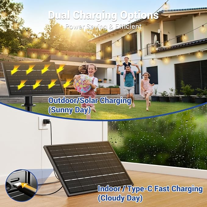 100FT Solar String Lights Outdoor Waterproof, 35+1 LED Solar Powered Lights with Remote Control, 3 Light Modes & Dimmable, USB-C Charging for Patio, Backyard, Garden, Camping
