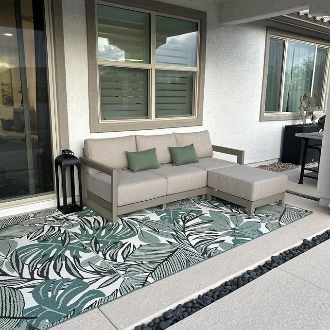 PURPLE LEAF Patio Furniture Set L-shaped Outdoor Couch with 9.6" Thick Cushion and Soft Pillows 4 Piece Outdoor Sectional Sofas with Ottoman Modern Outdoor Conversation Sets for Yard Porch Deck, khaki