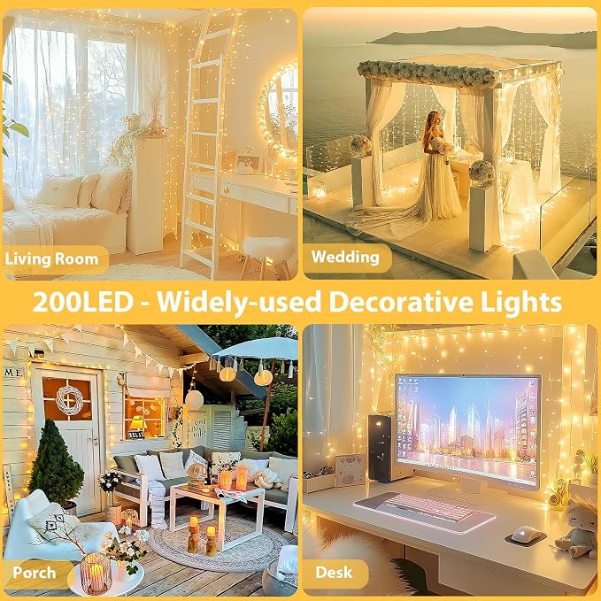 200 LED Connectable String Lights, 66FT Christmas Lights Outdoor Indoor | Warm White, 13 Modes, Timer, Clear Wire Waterproof Twinkle Fairy Lights Plug in for Bedroom Classroom Patio Xmas Tree Decor