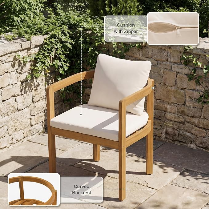 SUNSITT 5-Piece Outdoor Patio Dining Set, 55" - 71" Acacia Wood Expandable Outdoor Table Set with Umbrella Hole, 4 Curved Patio Arm Chairs w/Removable Cushions for Backyard, Porch, Deck