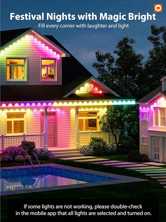 addlon Permanent Outdoor Lights, Smart RGB+IC LED Lights for House Outdoor | App & Remote Control, Scene Modes, IP67 Waterproof for Christmas, Holiday, Valentine's Day Decorations, 200FT