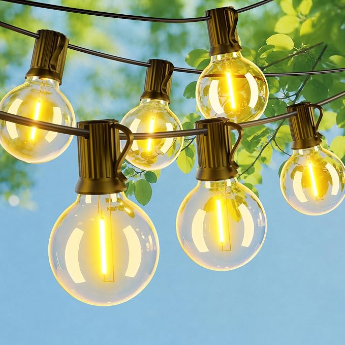 OHLUX Outdoor String Lights, 27FT LED Patio Lights with 13 Dimmable Plastic G40 Globe Bulbs(1 Spare), 2200K Waterproof Connectable Hanging Lights for Backyard Porch Cafe Party Decor E12 Socket Base