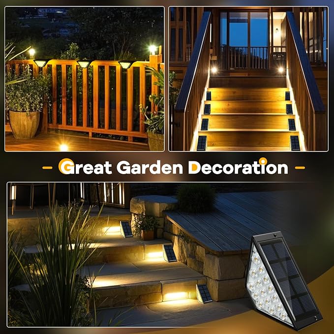 BKBB PPBB Solar Step Lights for Outside, Solar Stair Lights Outdoor Waterproof, Deck Step Lights for Fence, Patio, Yard, Porch, Front Door, Sidewalk, Garden, Patio Decor (8, Warm White)
