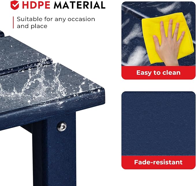 Costaelm Square Outdoor Side Tables, Adirondack Patio Tables for Outside, HDPE Patio End Table Weather Resistant, Balcony Table for Pool, Seaside, Backyard, Porch, Indoor Companion, Navy Blue