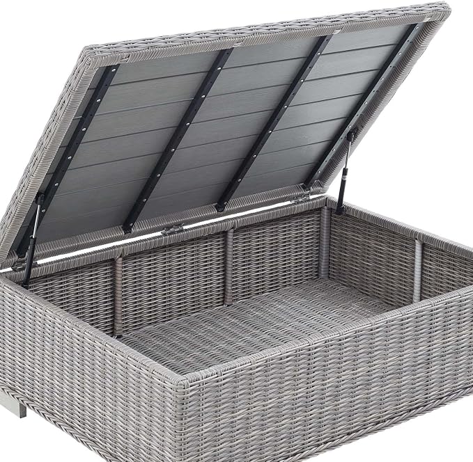 Modway EEI-3982-LGR Conway Outdoor Patio Wicker Rattan Coffee Table, Light Gray, 15" x 45" x 31"