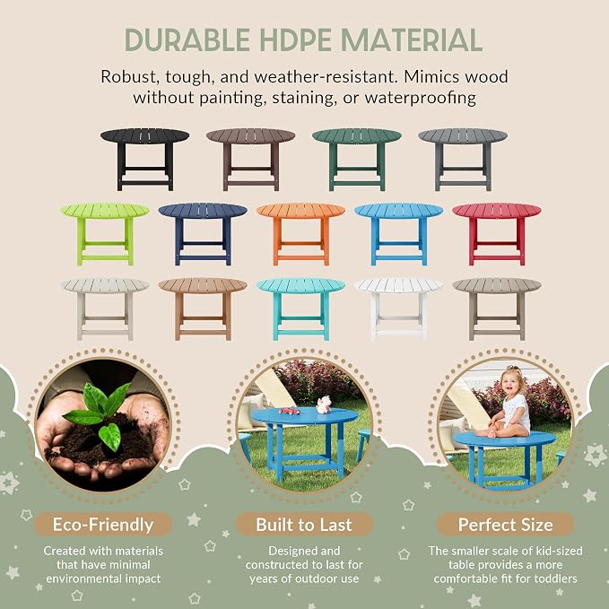 WestinTrends Malibu Kids Outdoor Patio Furniture HDPE 38" Wide Round Dining Table, Pacific Blue