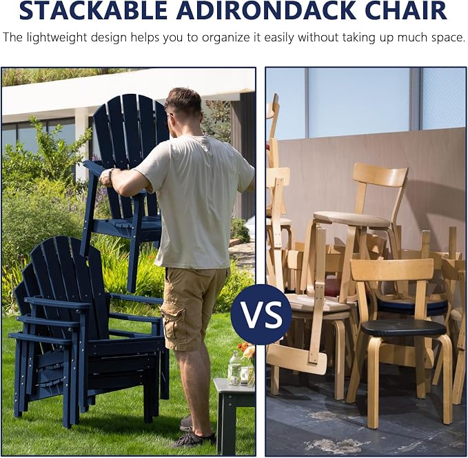 nevilywood Compact Stackable Adirondack Chairs Set of 4,HDPE,380lbs,Navy | 26.3" Wide HDPE.All-Weather Outdoor.Maintenance-Free.Stackable for Storage.25°Curved Straight Backrest.Quick Assembly