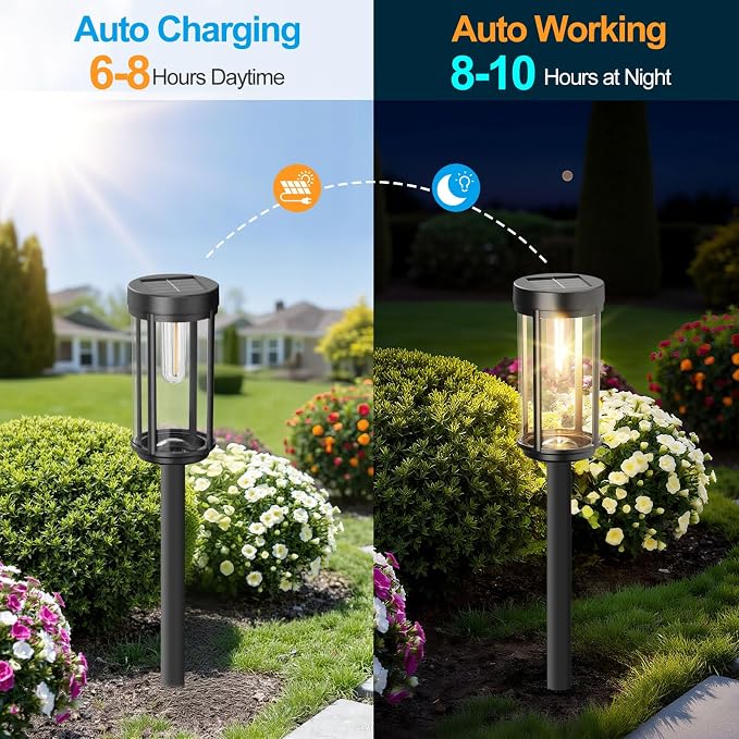 12 Pack Solar Lights Outdoor Waterproof for Garden Walkway Pathway Lawn Yard Decorative Modern Landscape Lighting. (Warm White Light, 12)