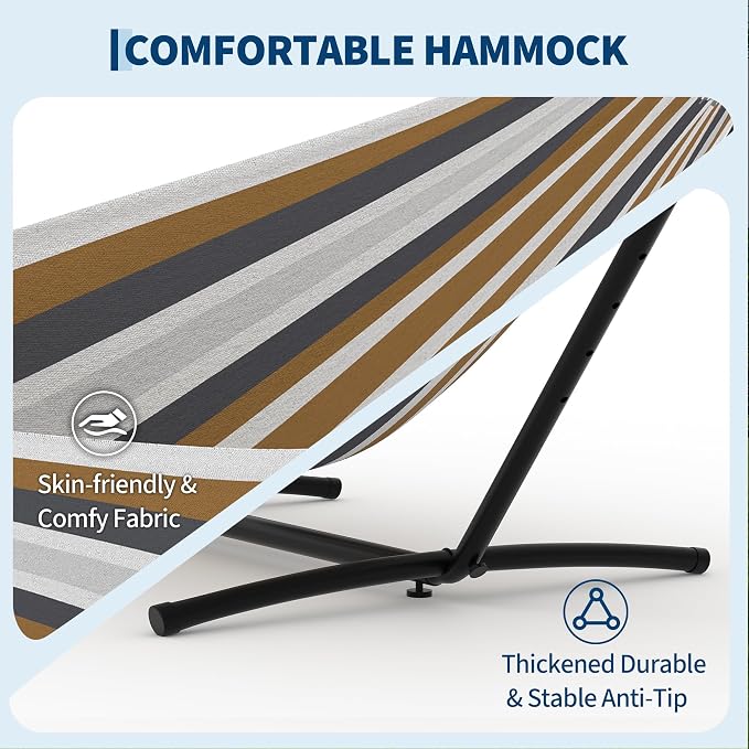 Double Hammock with Steel Stand, Outdoor Portable Hammocks Accommodates with 450Lb Capacity 2 People& Portable Carry Bag for Outside Camping Garden Yard,Rainbow