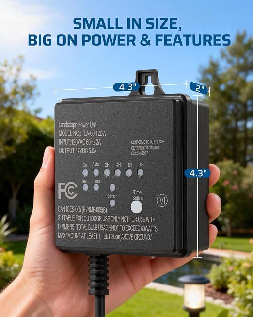 DEWENWILS 60W 120V Low Voltage Transformer Outdoor，120V AC to 12V DC | Timer & Photocell Sensor, Weatherproof LED Landscape Lighting, Spotlight, Pathway Light, ETL Listed