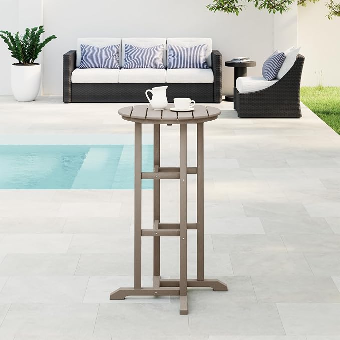 WestinTrends Malibu 42" Counter Height Round Outdoor Patio Bistro Bar Table, Weathered Wood
